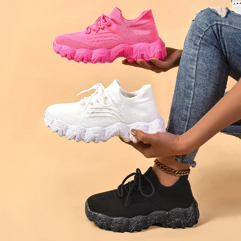 Stylish Women's Casual Sneakers with Perforated Knitted Upper for Comfort