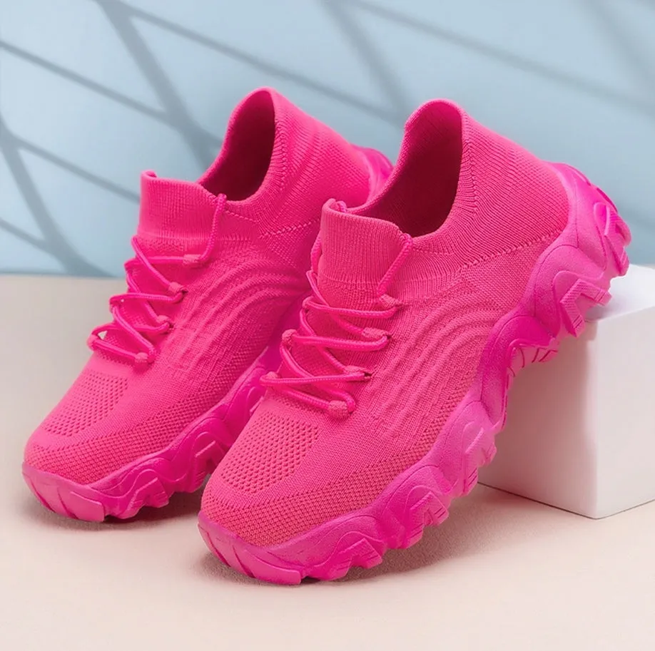 Stylish Women's Casual Sneakers with Perforated Knitted Upper for Comfort
