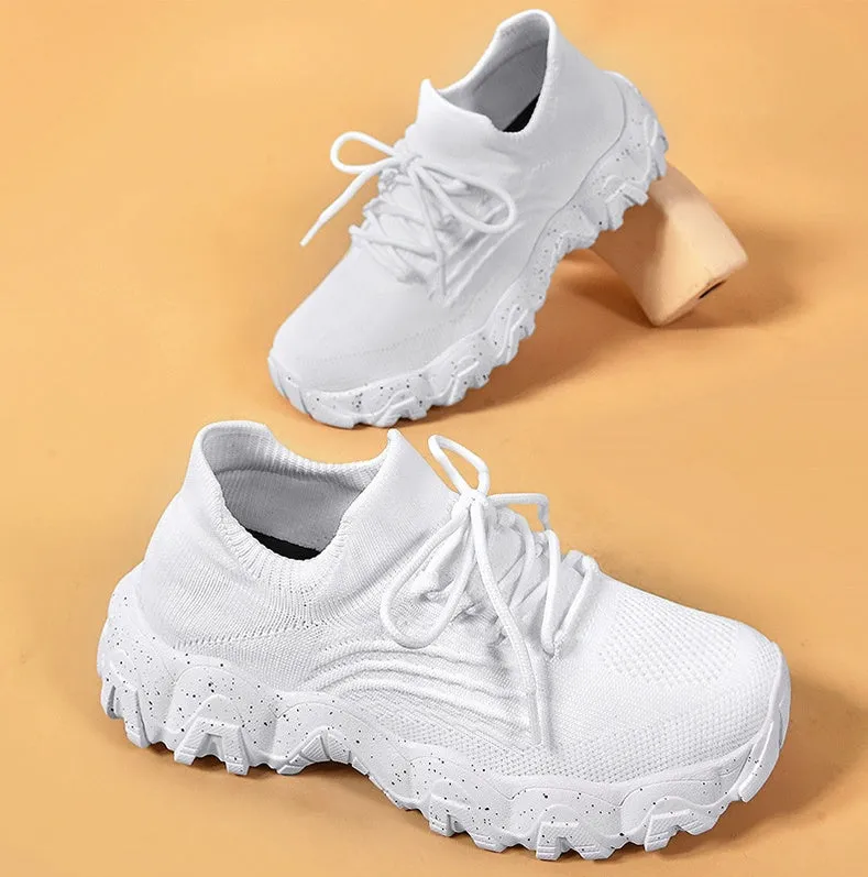 Stylish Women's Casual Sneakers with Perforated Knitted Upper for Comfort