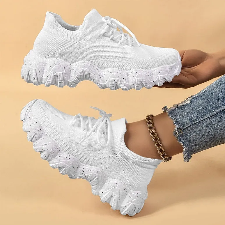 Stylish Women's Casual Sneakers with Perforated Knitted Upper for Comfort