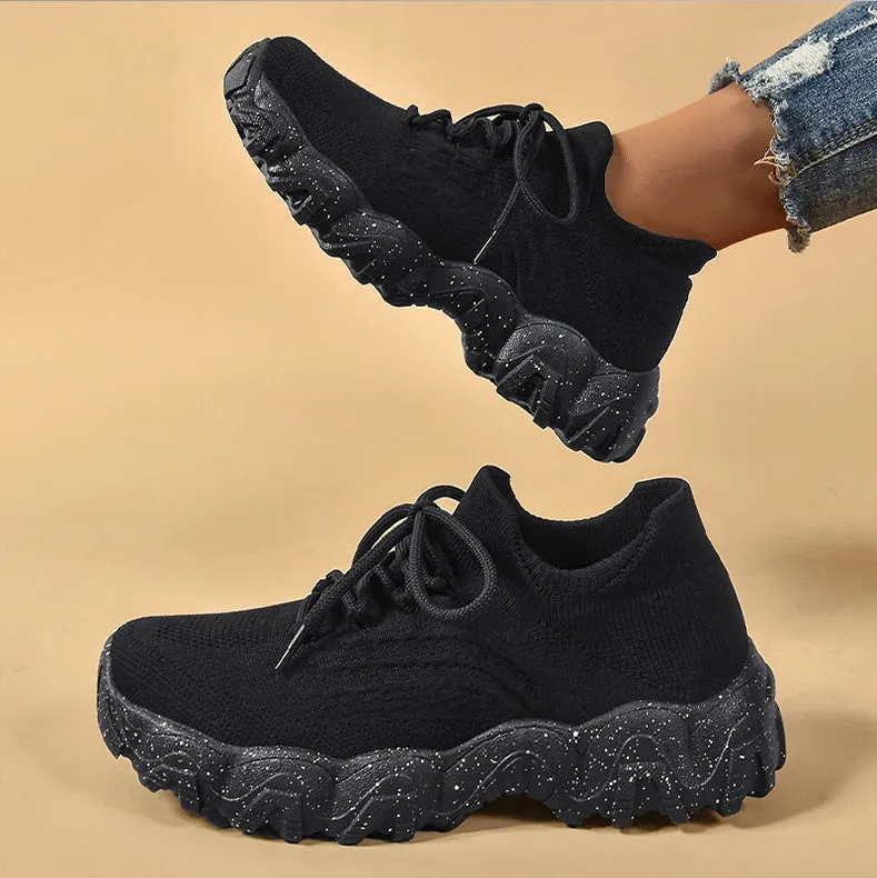 Stylish Women's Casual Sneakers with Perforated Knitted Upper for Comfort