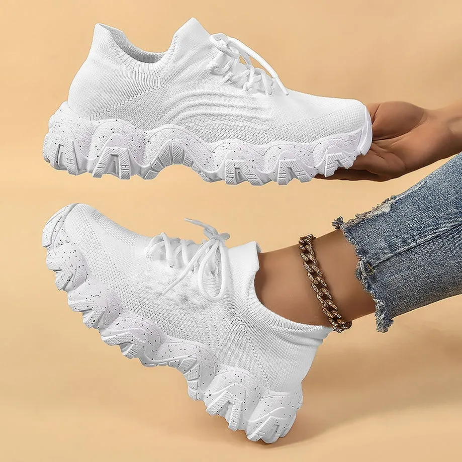 Stylish Women's Casual Sneakers with Perforated Knitted Upper for Comfort
