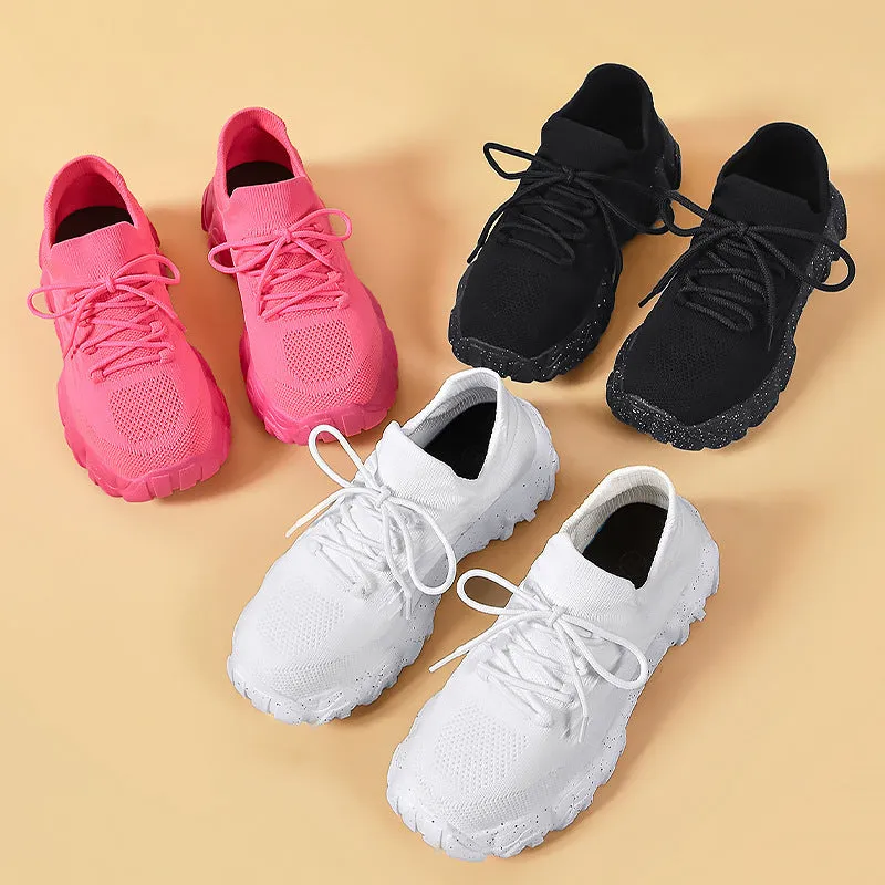 Stylish Women's Casual Sneakers with Perforated Knitted Upper for Comfort