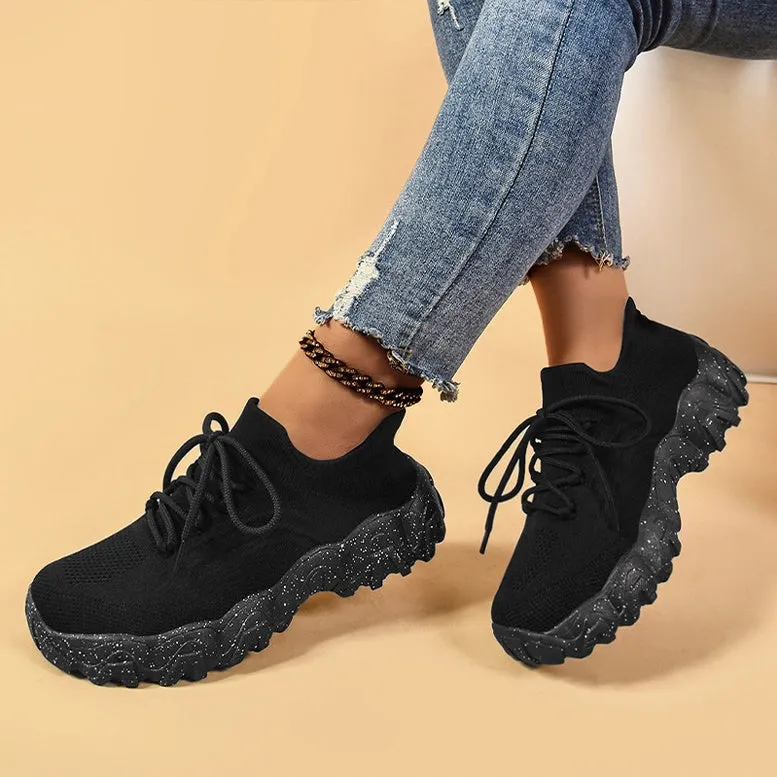 Stylish Women's Casual Sneakers with Perforated Knitted Upper for Comfort