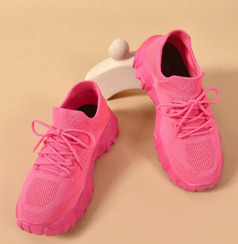 Stylish Women's Casual Sneakers with Perforated Knitted Upper for Comfort