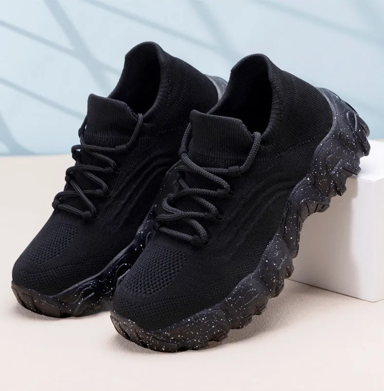 Stylish Women's Casual Sneakers with Perforated Knitted Upper for Comfort
