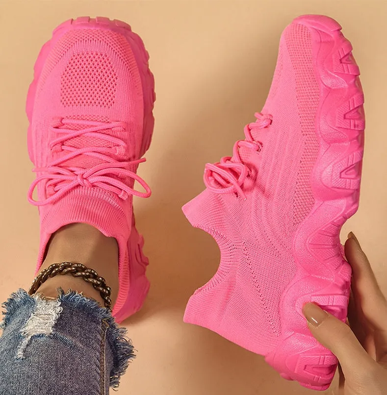 Stylish Women's Casual Sneakers with Perforated Knitted Upper for Comfort