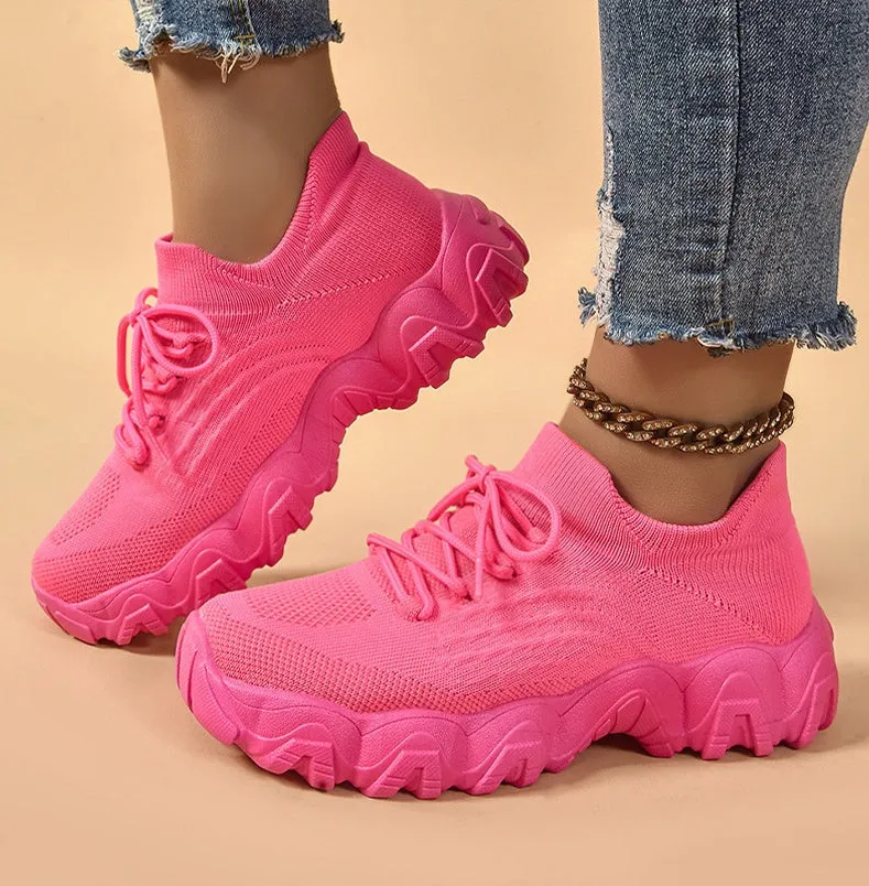 Stylish Women's Casual Sneakers with Perforated Knitted Upper for Comfort