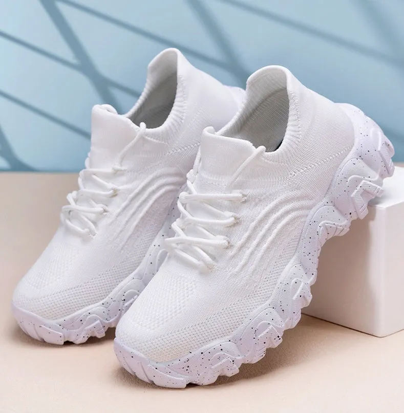 Stylish Women's Casual Sneakers with Perforated Knitted Upper for Comfort