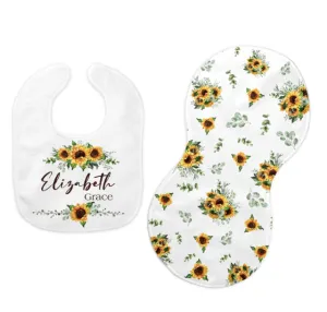 Sunflower Bib and Burp Cloth Set