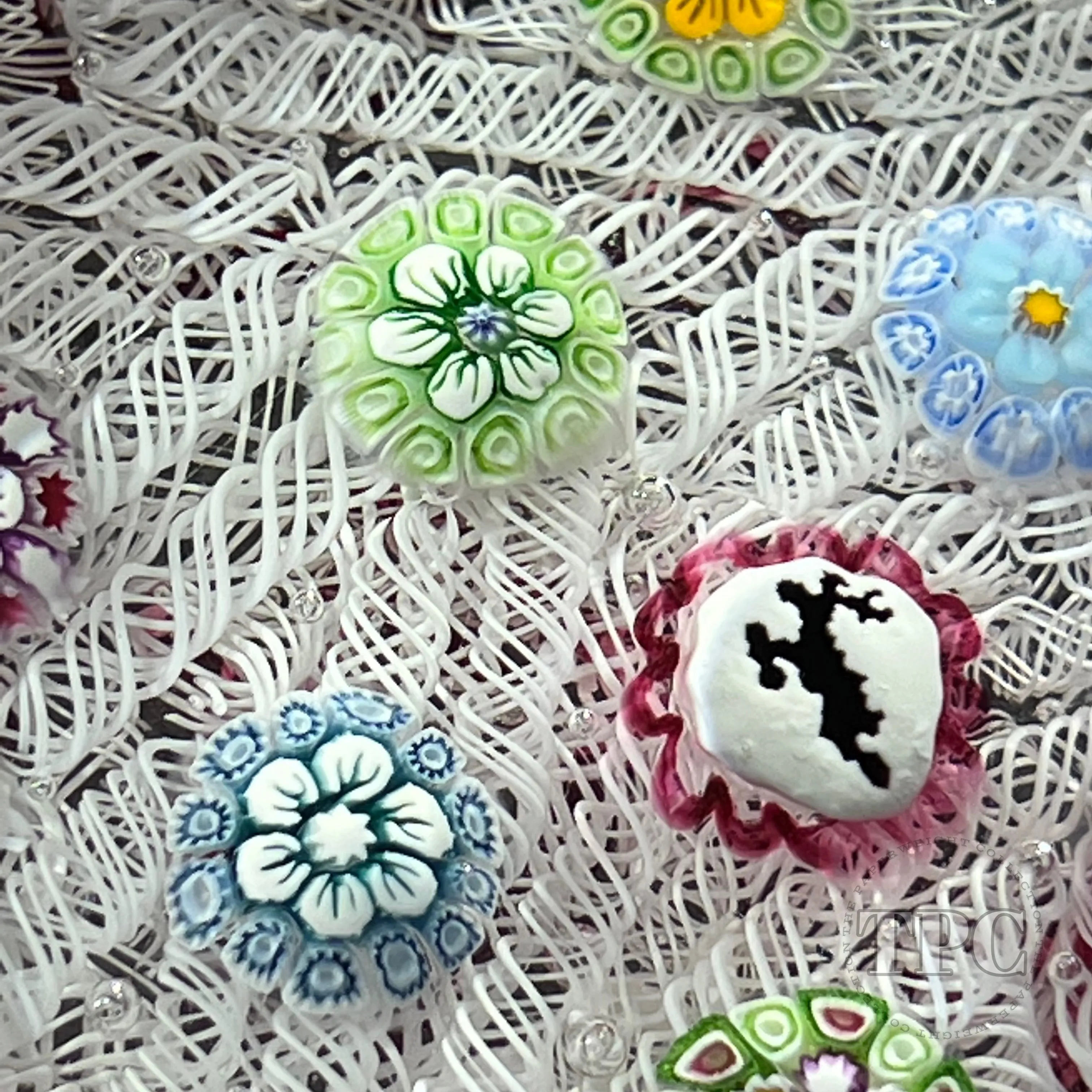 Tomasz Gondek 2022 Glass Art Paperweight Complex Spaced Millefiori with Caribou Silhouette on Upset Muslin Lace