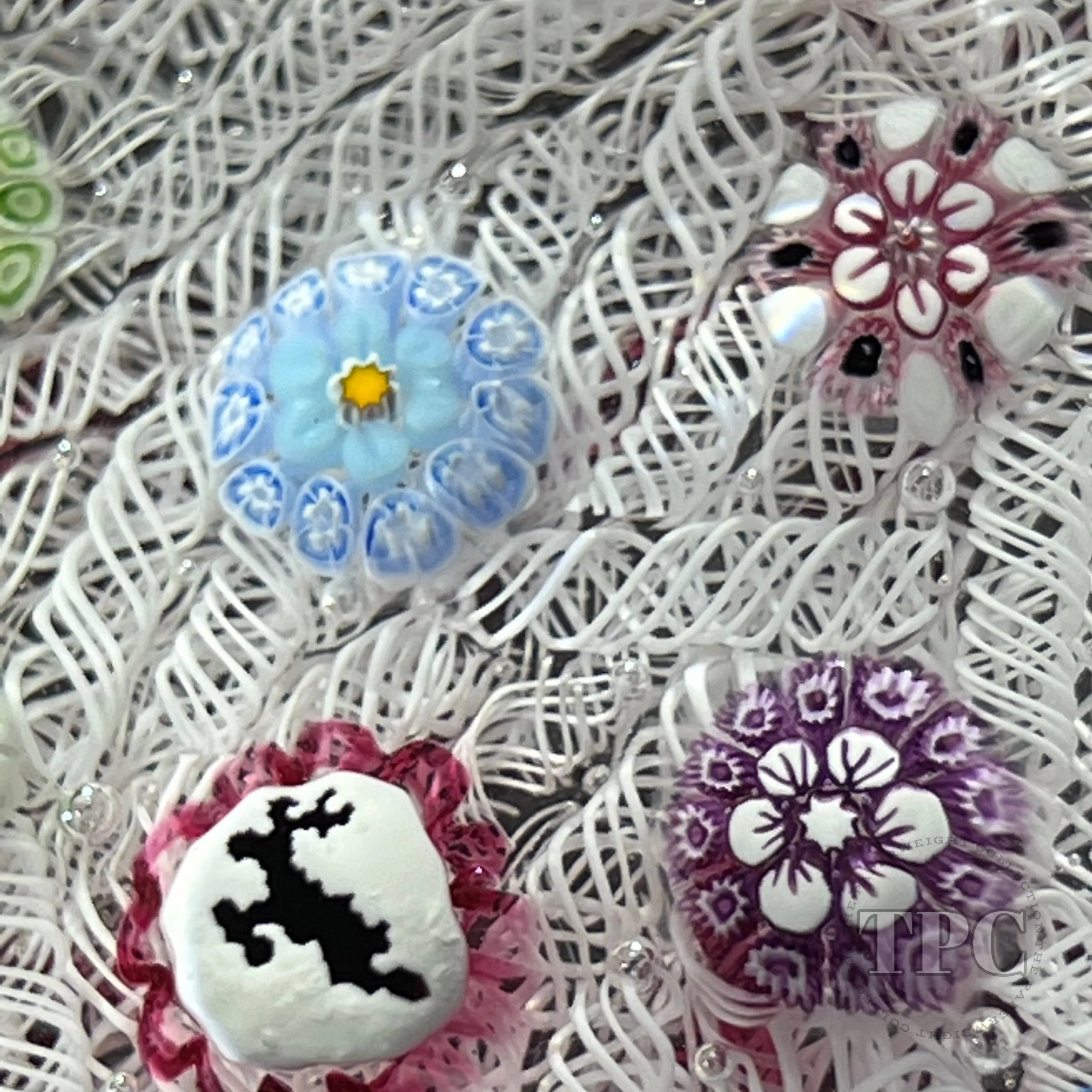 Tomasz Gondek 2022 Glass Art Paperweight Complex Spaced Millefiori with Caribou Silhouette on Upset Muslin Lace