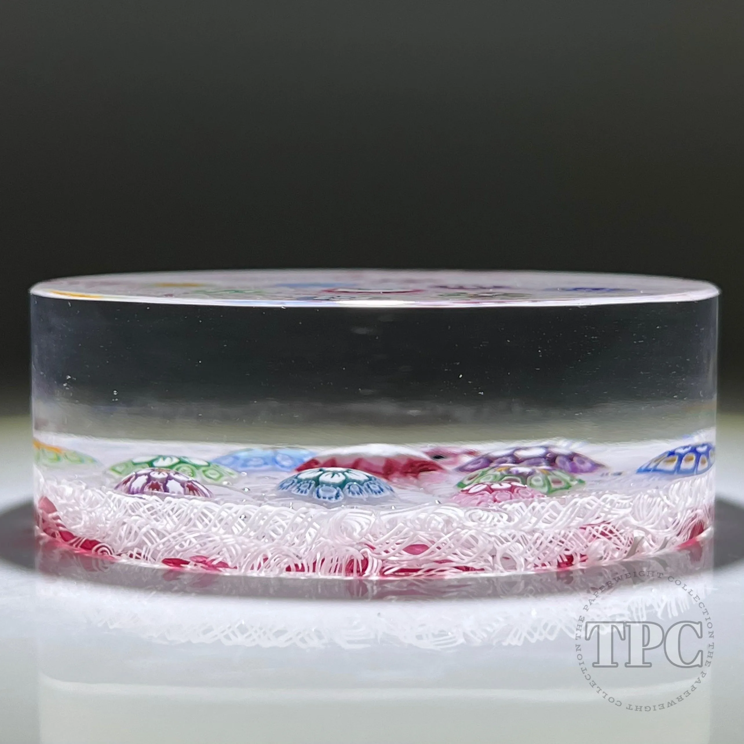 Tomasz Gondek 2022 Glass Art Paperweight Complex Spaced Millefiori with Caribou Silhouette on Upset Muslin Lace