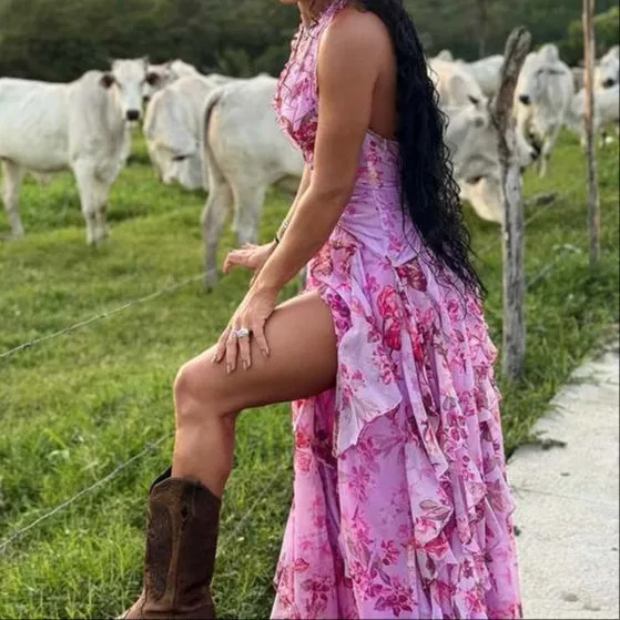 Tori Floral Haze Stretch Tulle Maxi Dress