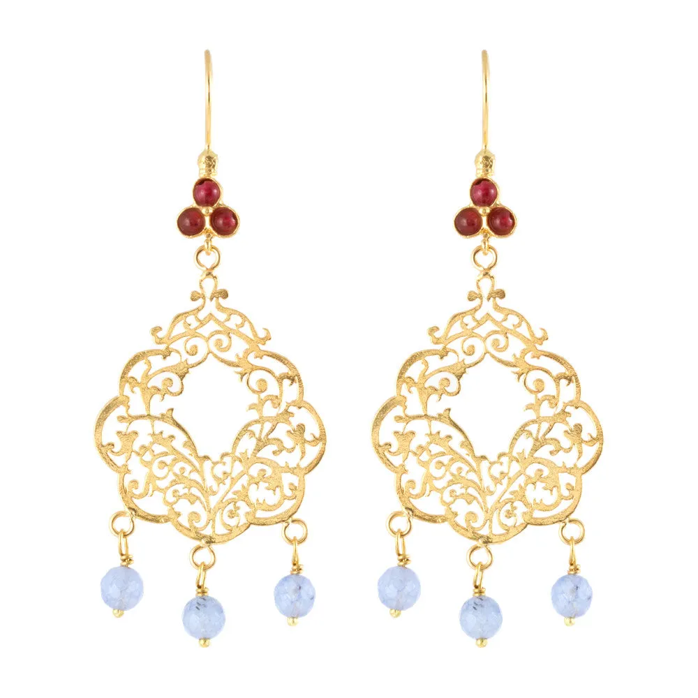 Turkish Delights Earrings: Filigree & Lavender Stone Danglers