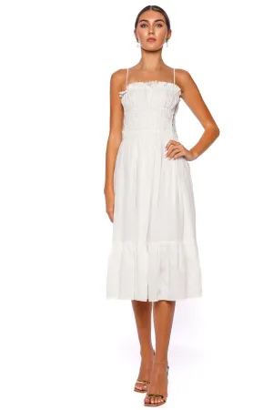 Un Romance Gathered Linen Midi Dress