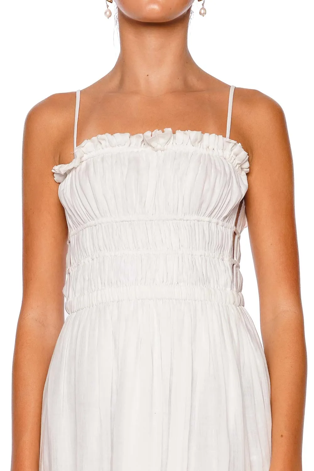 Un Romance Gathered Linen Midi Dress