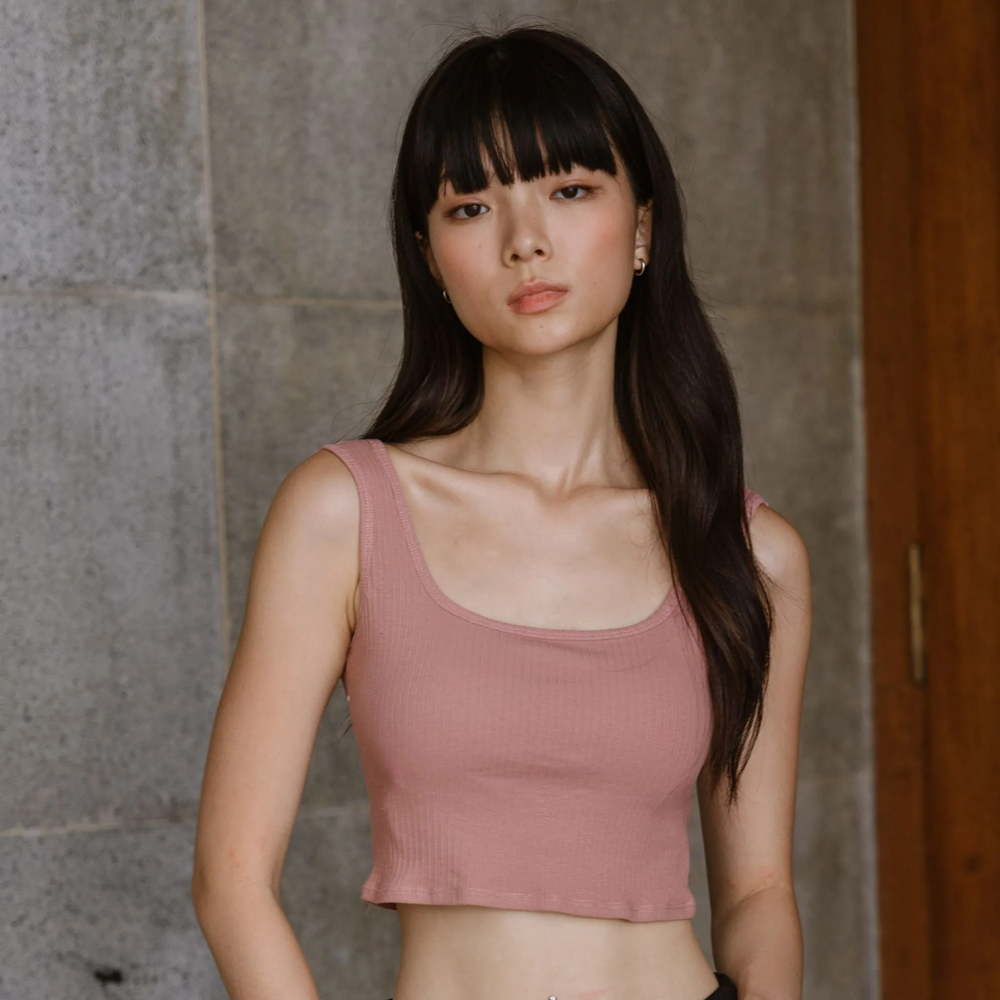 Urban Edge! Thick Straps Crop Bra Top (Ribbed Cotton) in Creme Raspberry