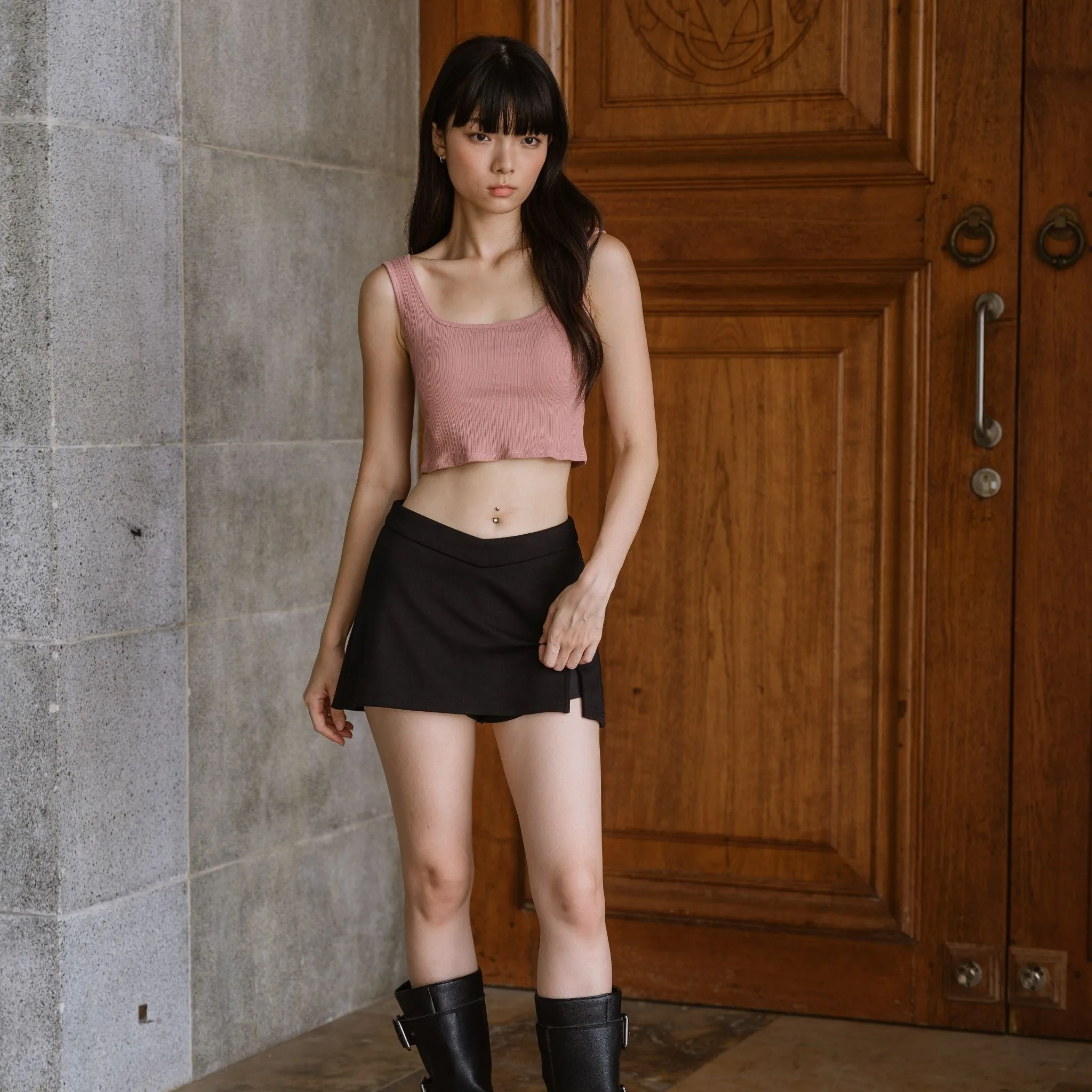 Urban Edge! Thick Straps Crop Bra Top (Ribbed Cotton) in Creme Raspberry