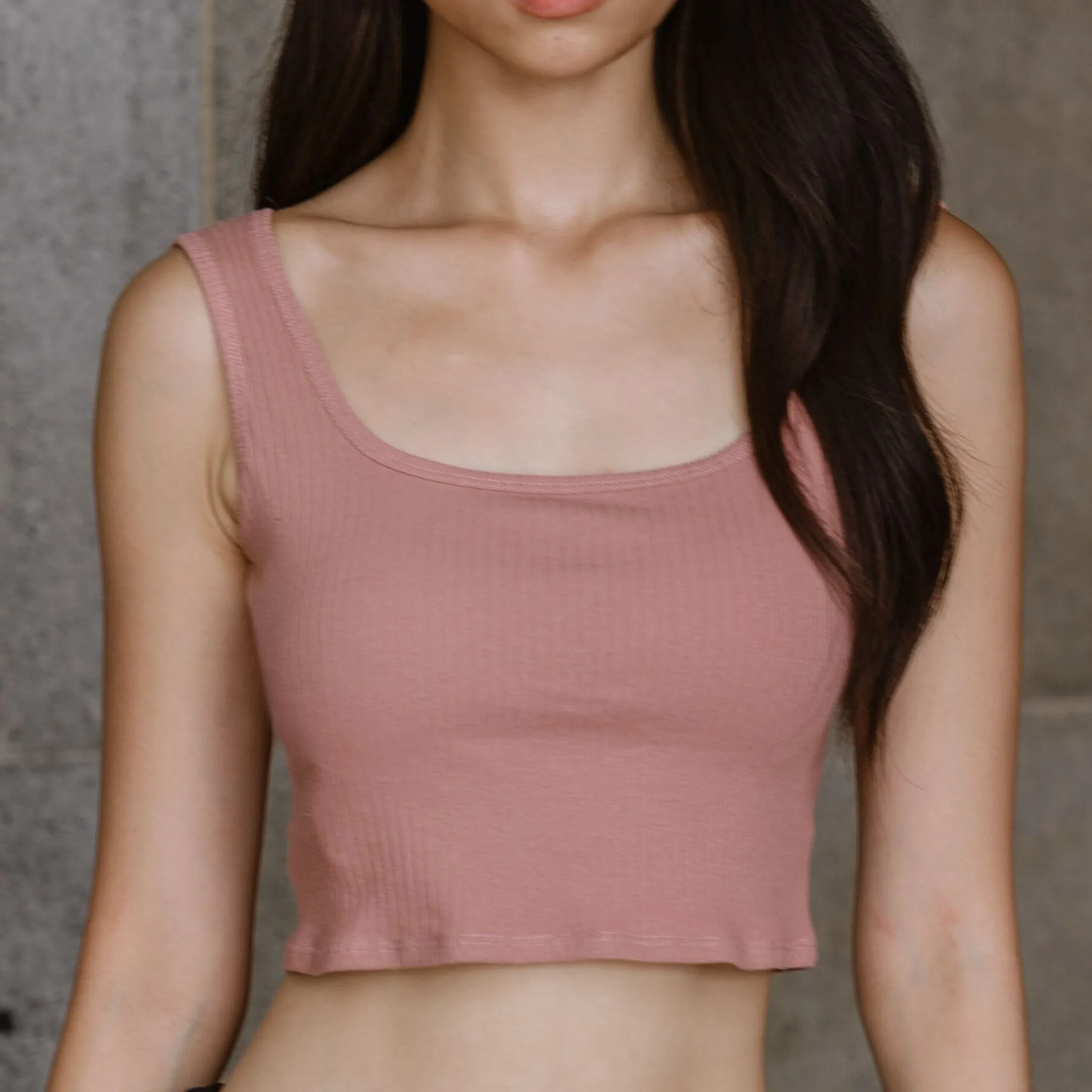 Urban Edge! Thick Straps Crop Bra Top (Ribbed Cotton) in Creme Raspberry