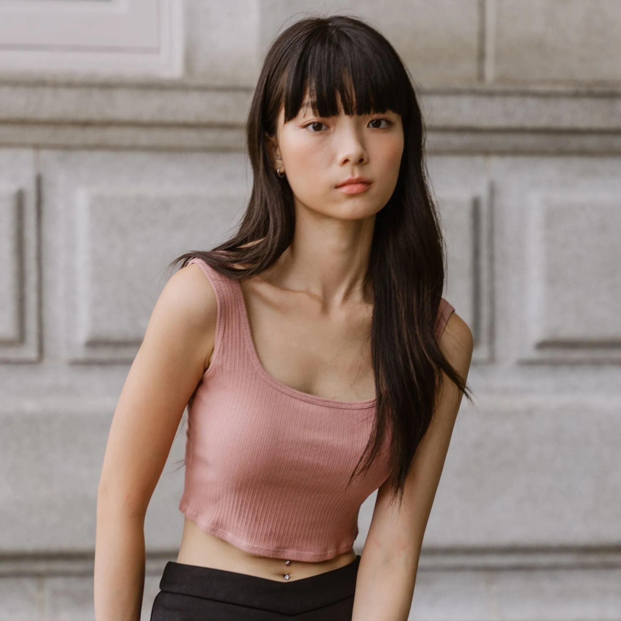 Urban Edge! Thick Straps Crop Bra Top (Ribbed Cotton) in Creme Raspberry