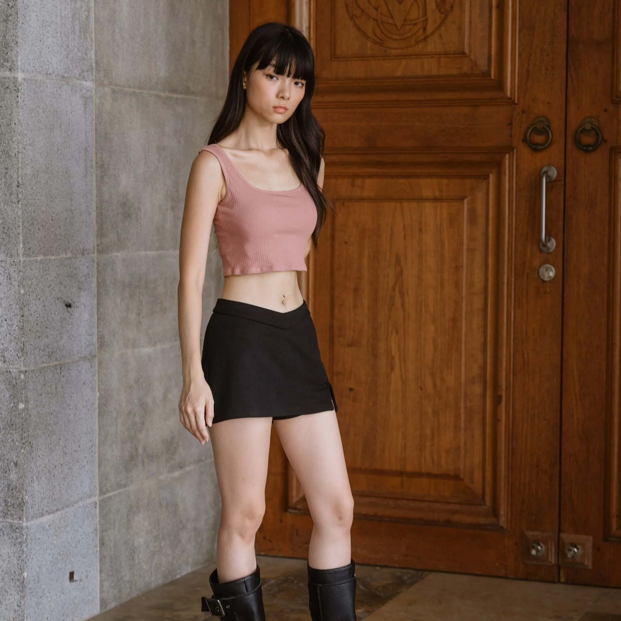 Urban Edge! Thick Straps Crop Bra Top (Ribbed Cotton) in Creme Raspberry