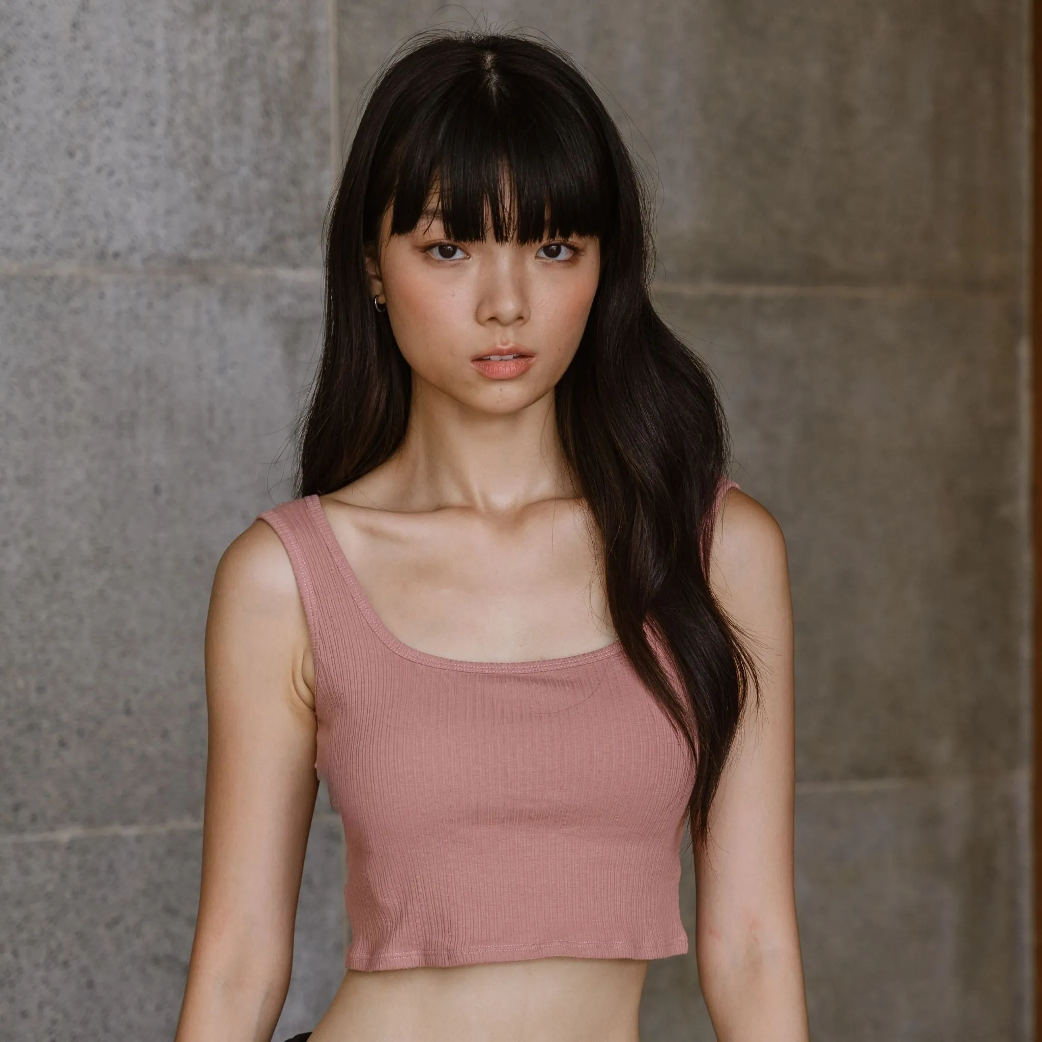 Urban Edge! Thick Straps Crop Bra Top (Ribbed Cotton) in Creme Raspberry