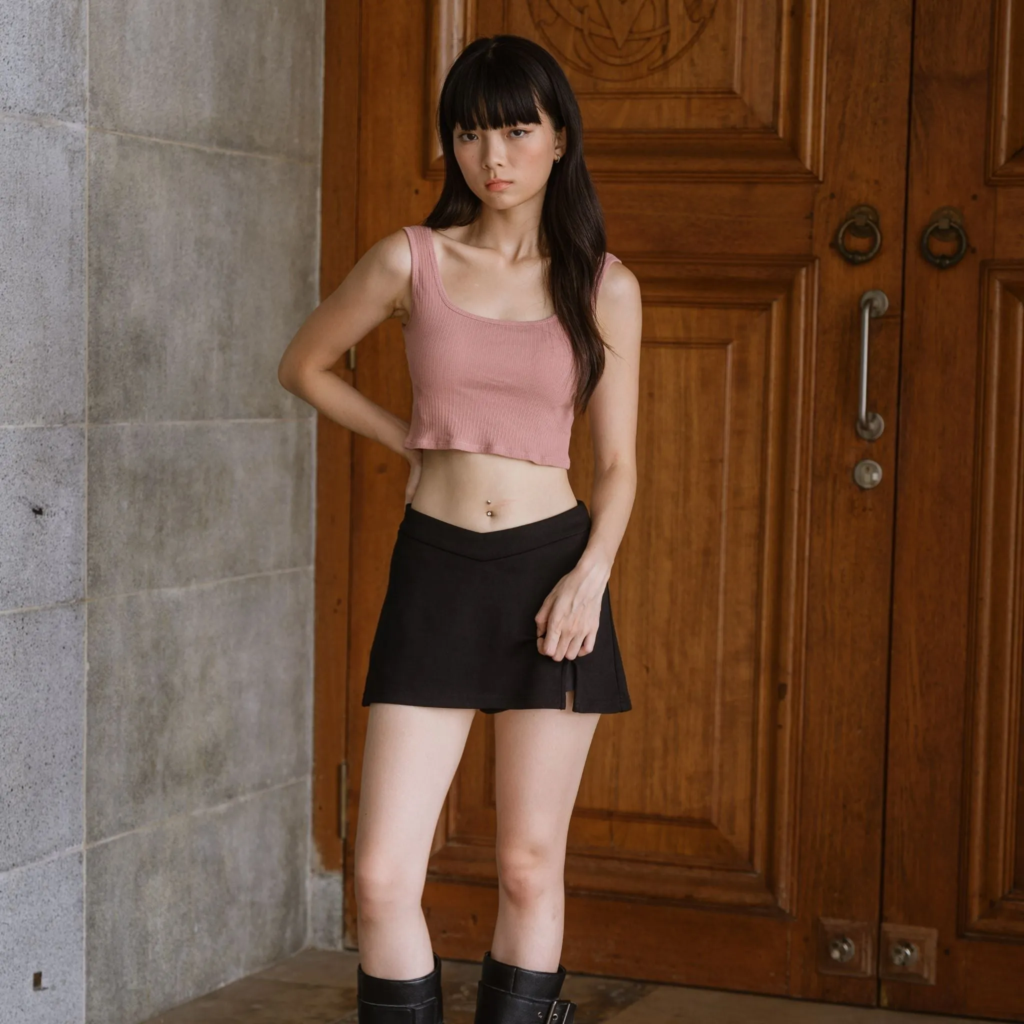 Urban Edge! Thick Straps Crop Bra Top (Ribbed Cotton) in Creme Raspberry