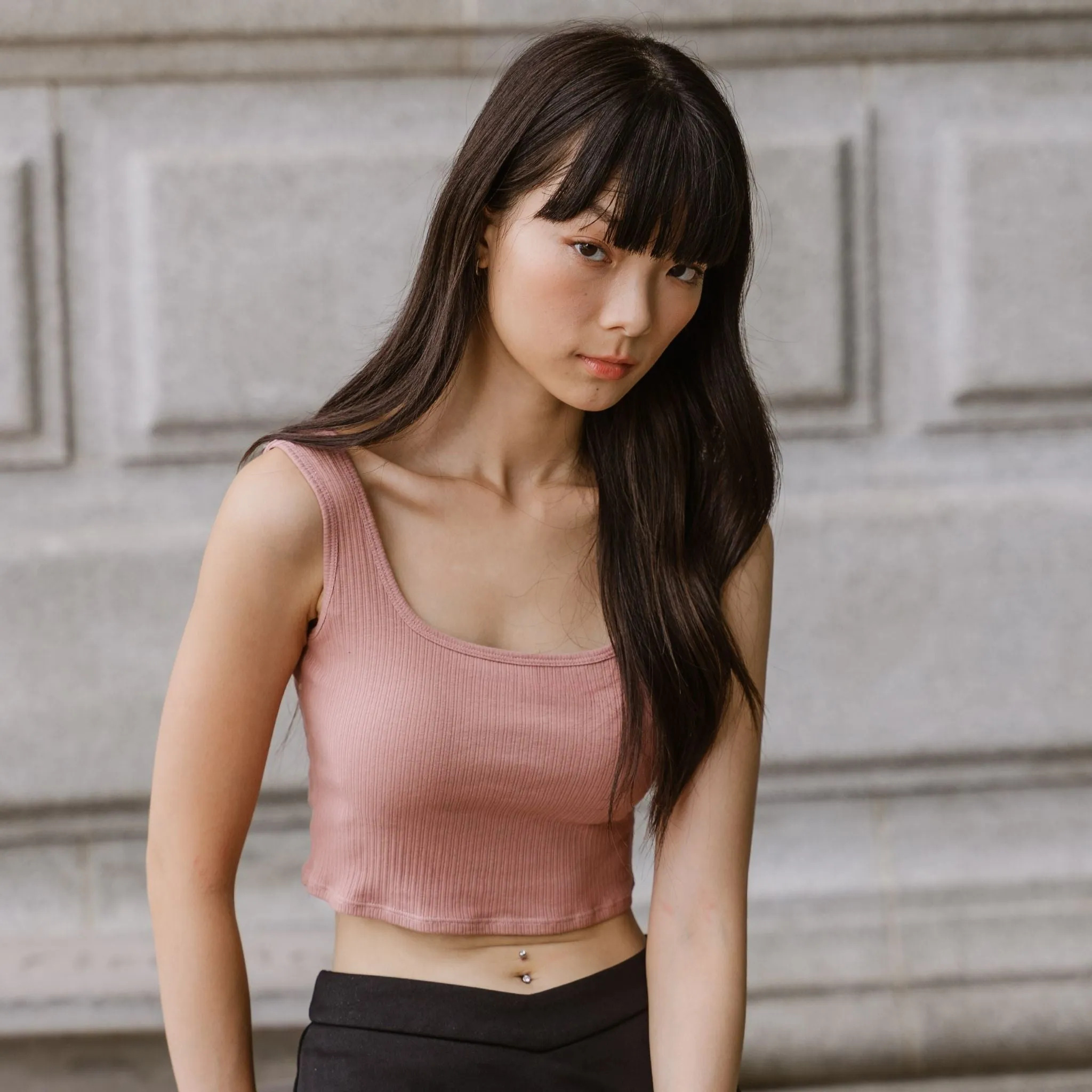 Urban Edge! Thick Straps Crop Bra Top (Ribbed Cotton) in Creme Raspberry