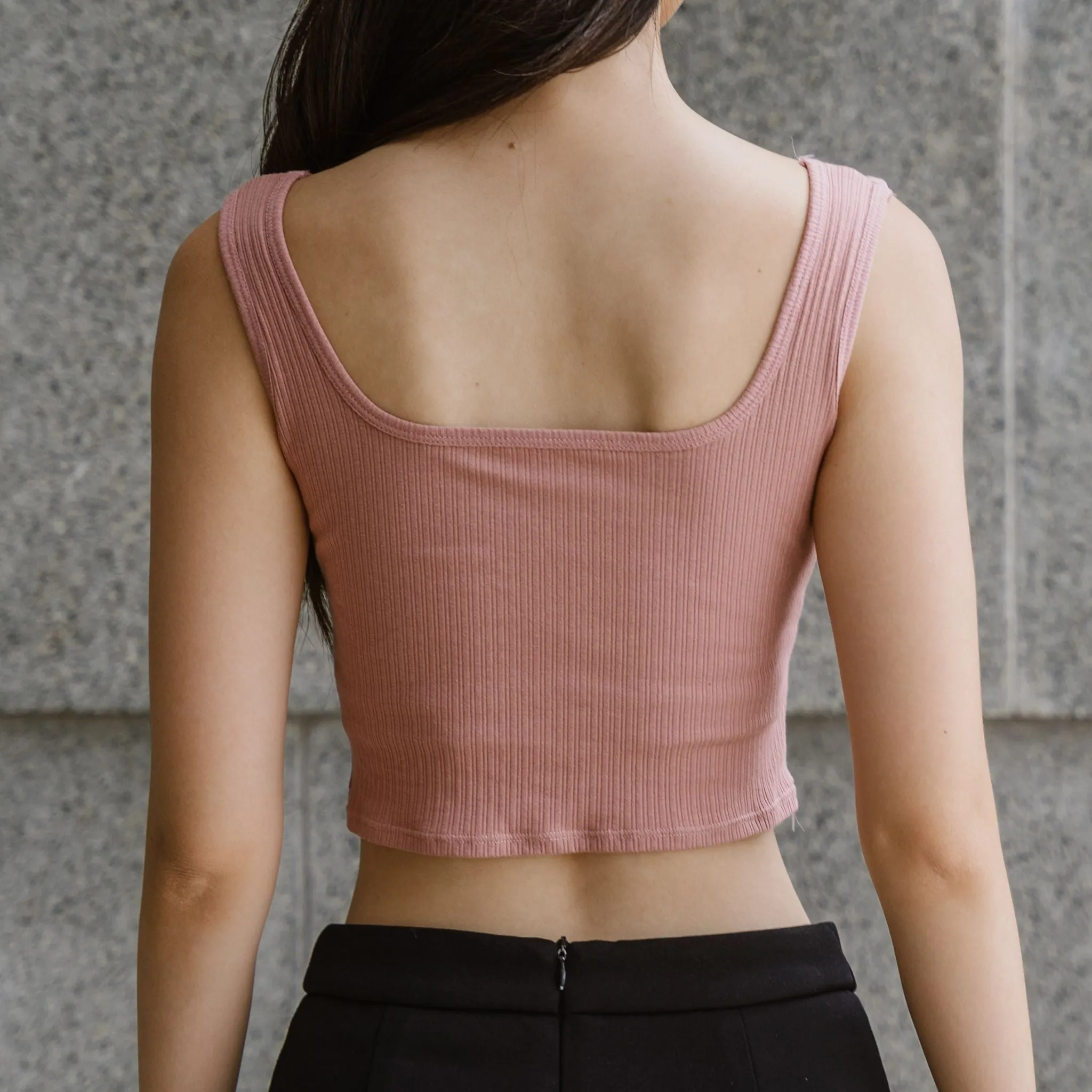 Urban Edge! Thick Straps Crop Bra Top (Ribbed Cotton) in Creme Raspberry