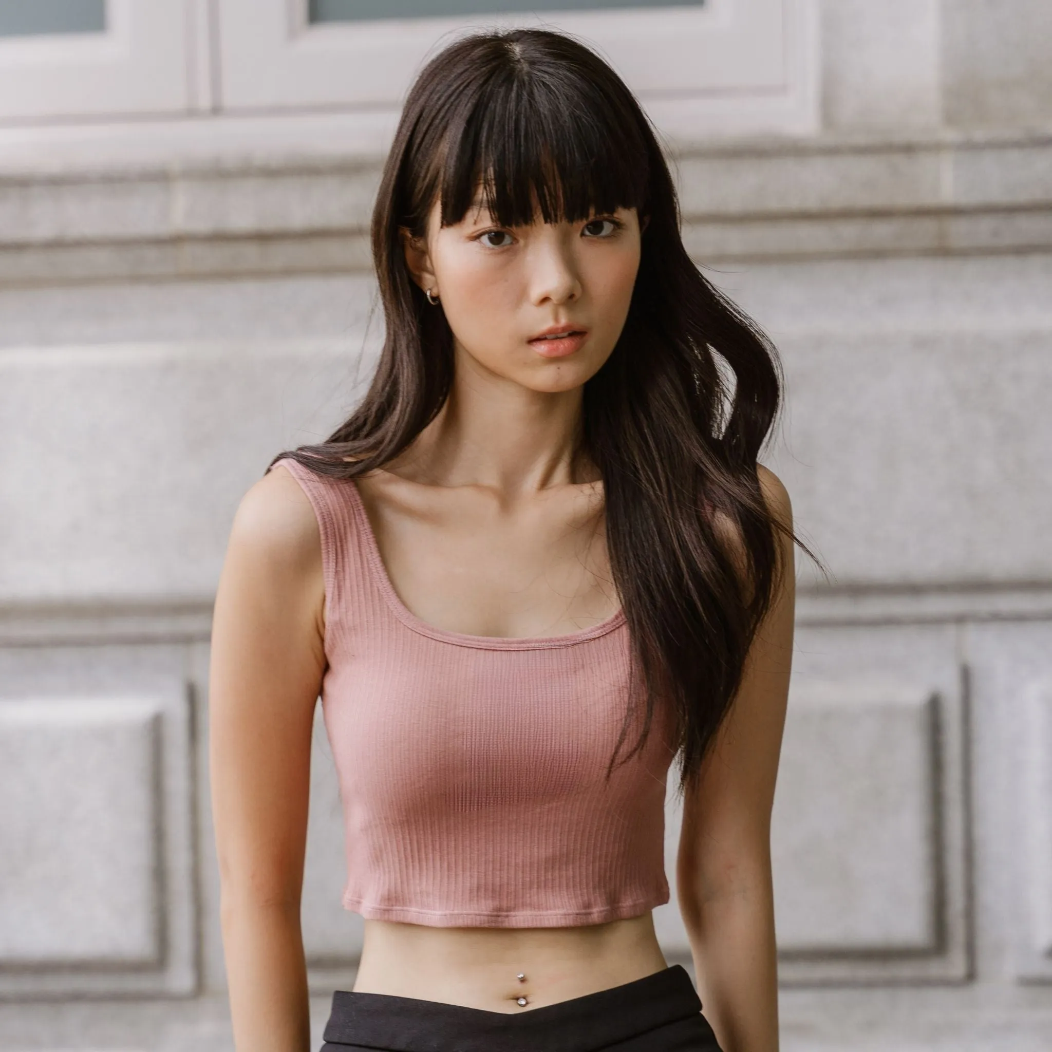 Urban Edge! Thick Straps Crop Bra Top (Ribbed Cotton) in Creme Raspberry