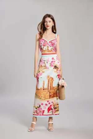 Valery Summer Vacation Flower Two Piece Set Dress