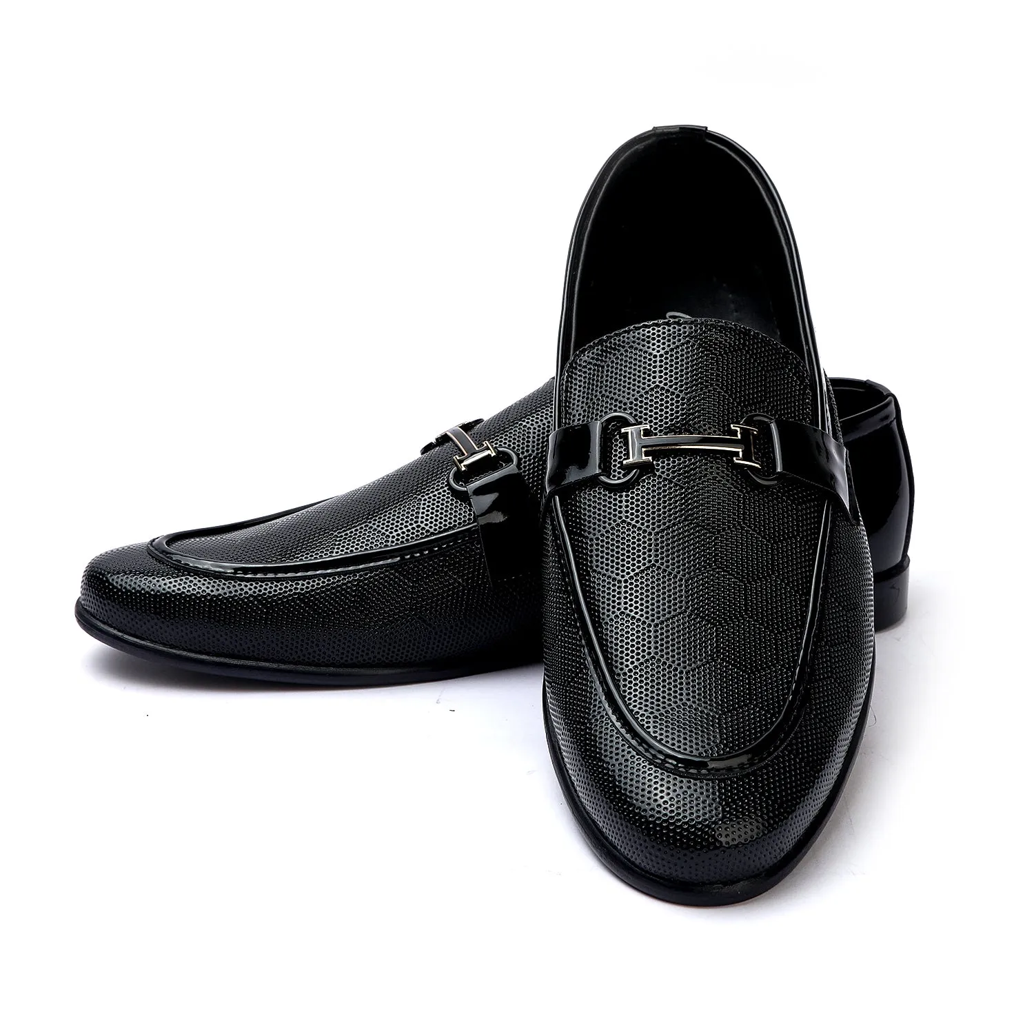 Valuable Black Leather Loafers with Buckle Accent