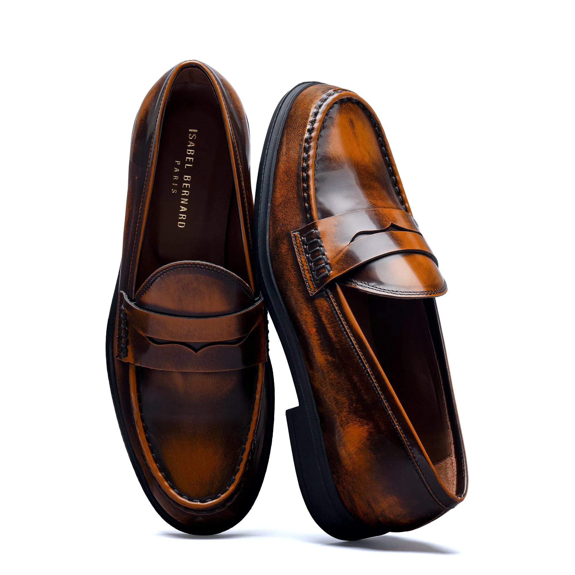 Vendôme Blandine cognac spazzolato leather loafers
