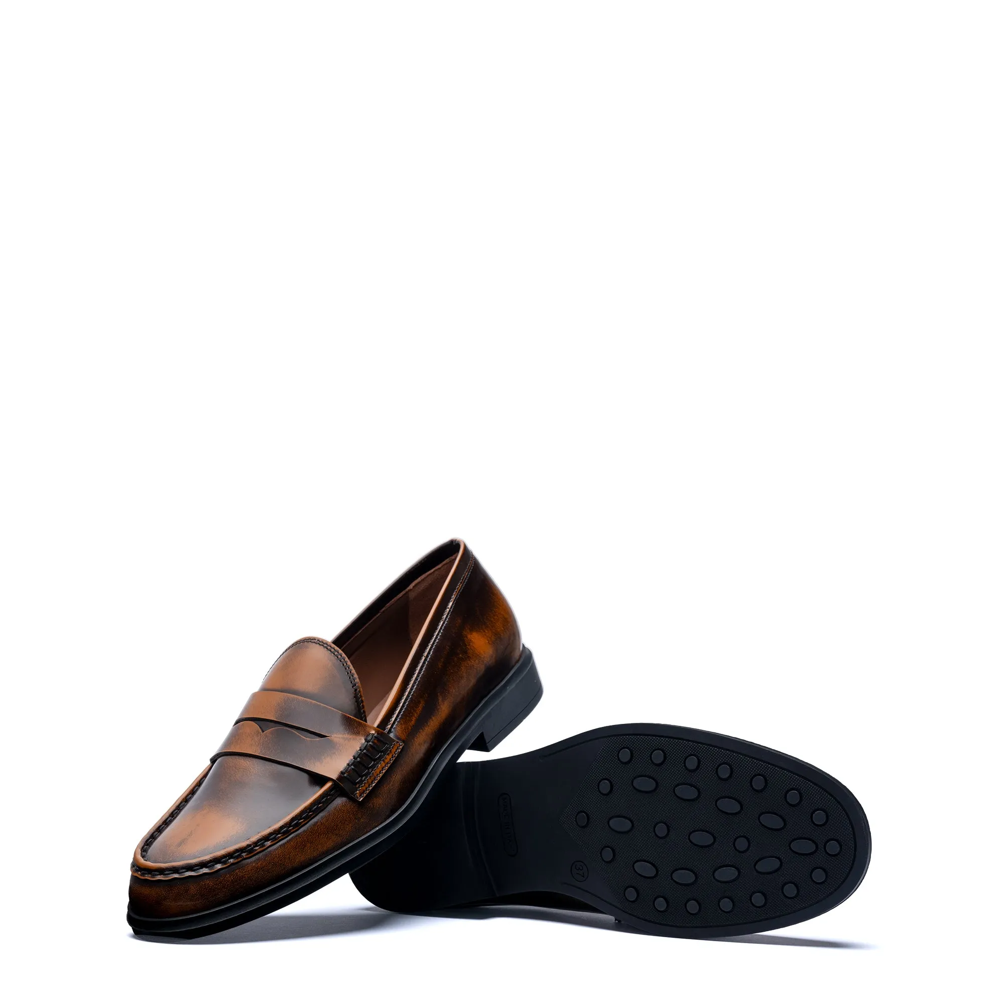 Vendôme Blandine cognac spazzolato leather loafers