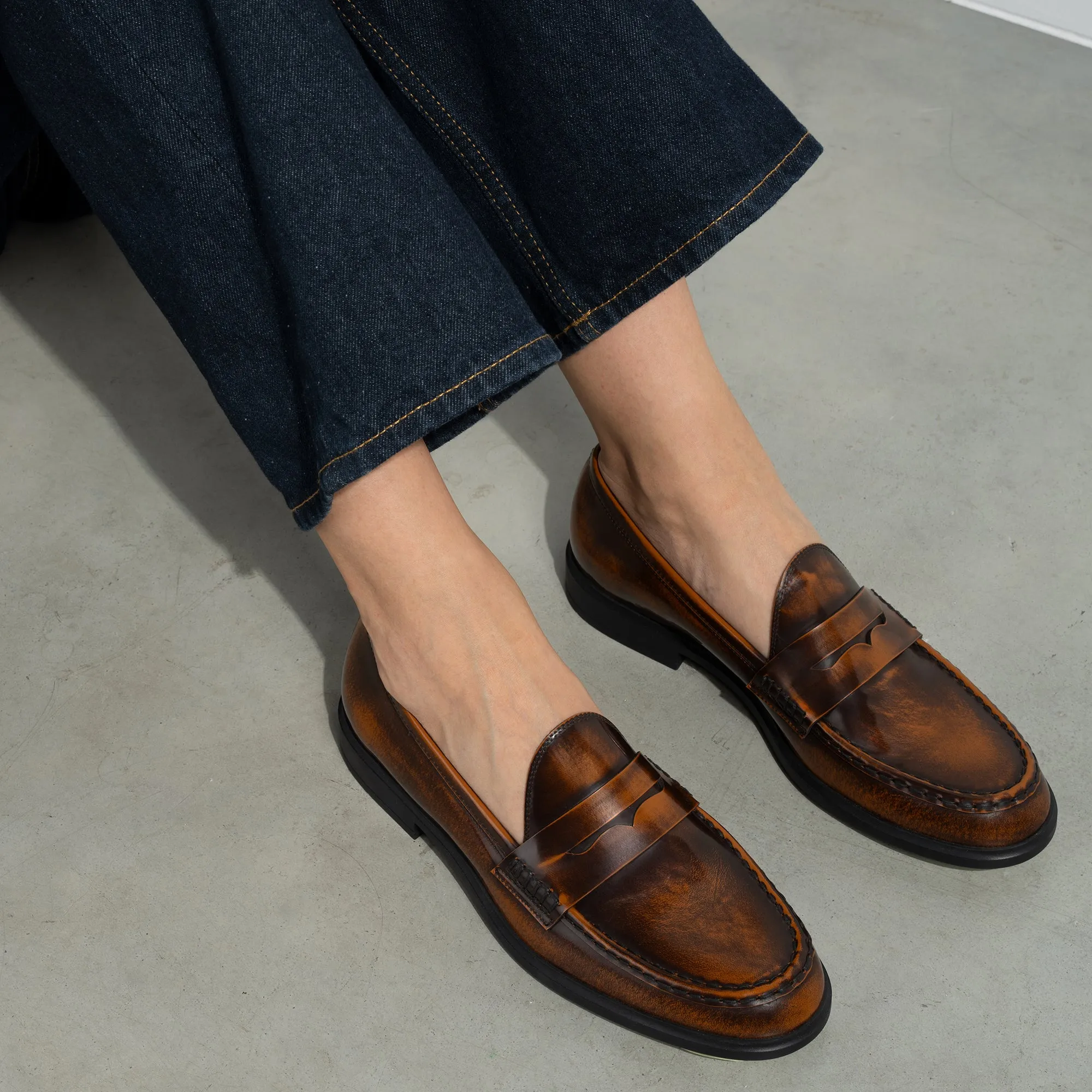 Vendôme Blandine cognac spazzolato leather loafers