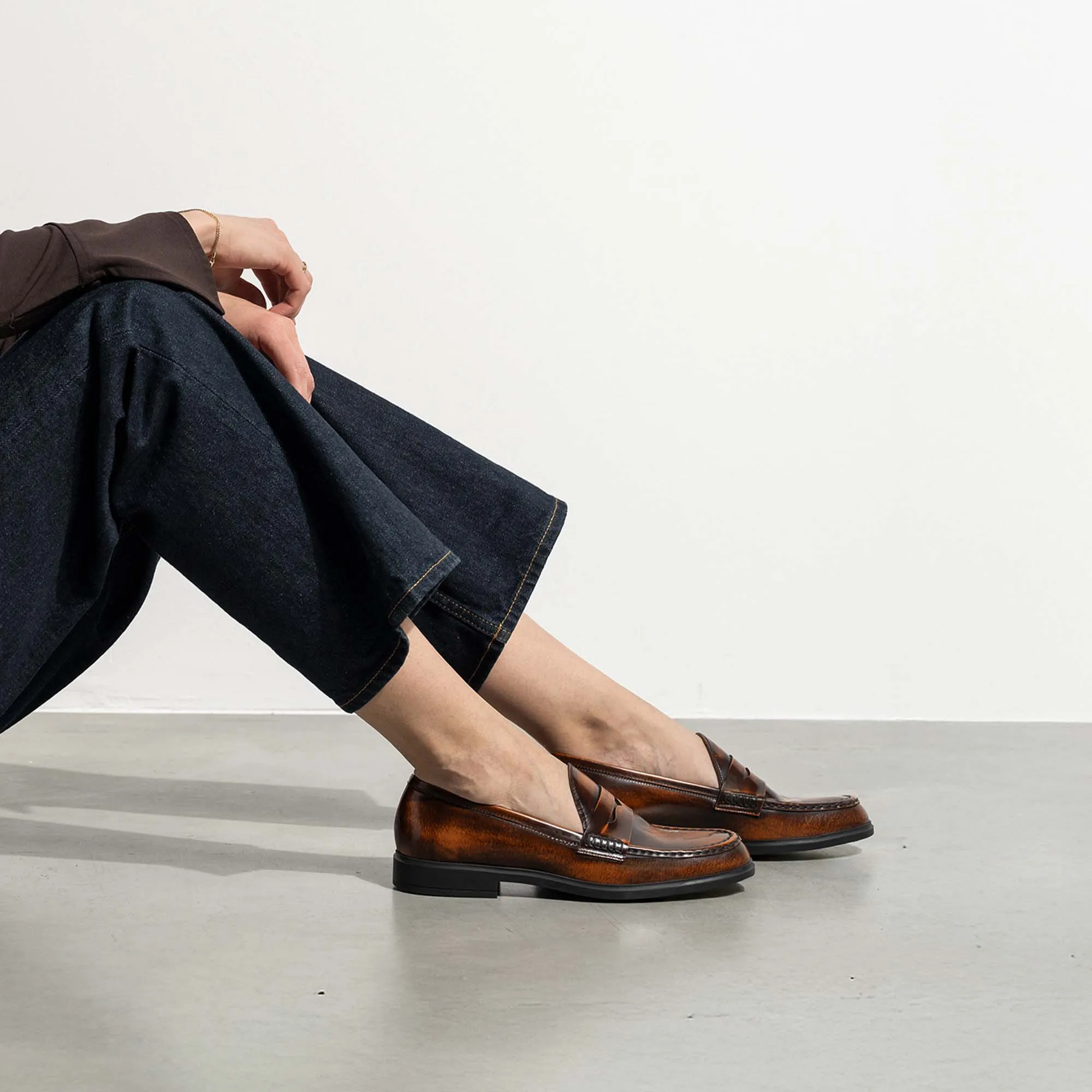Vendôme Blandine cognac spazzolato leather loafers