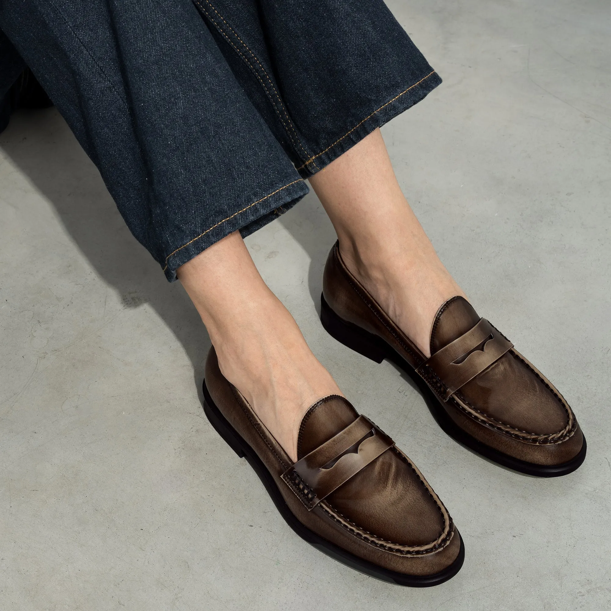Vendôme Blandine mocha spazzolato leather loafers