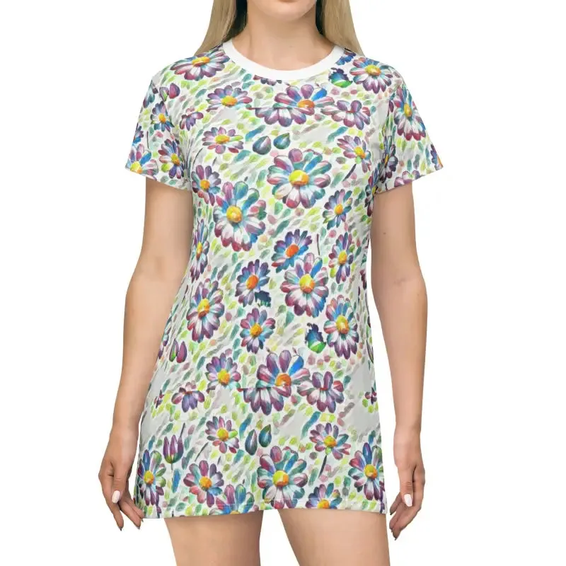 Vibrant Floral Pattern Shirt Dress