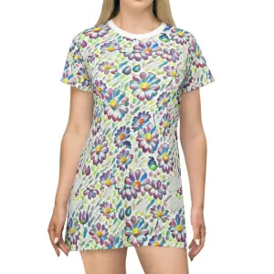 Vibrant Floral Pattern Shirt Dress