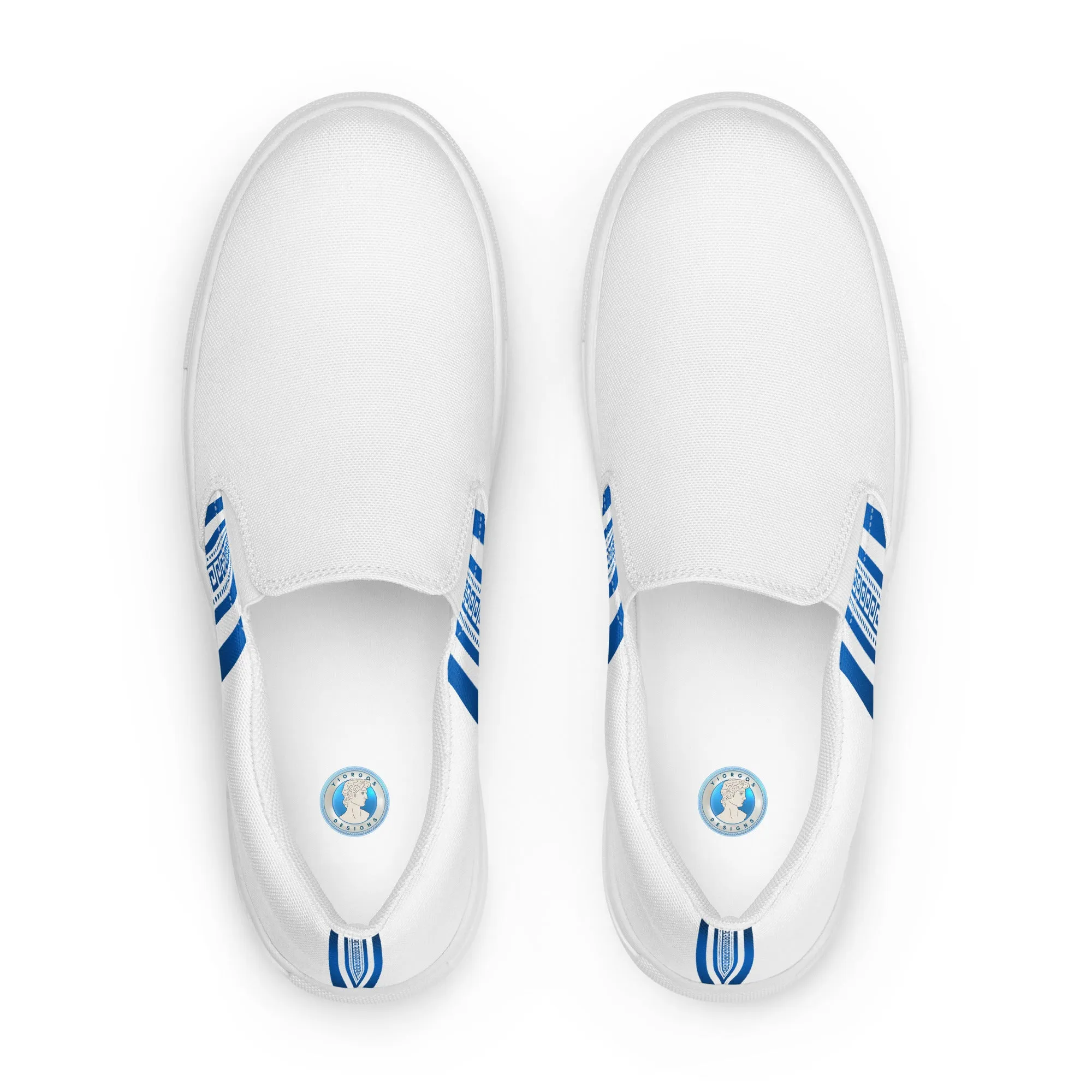 White Blue Greek Key Women’s slip-on canvas shoes