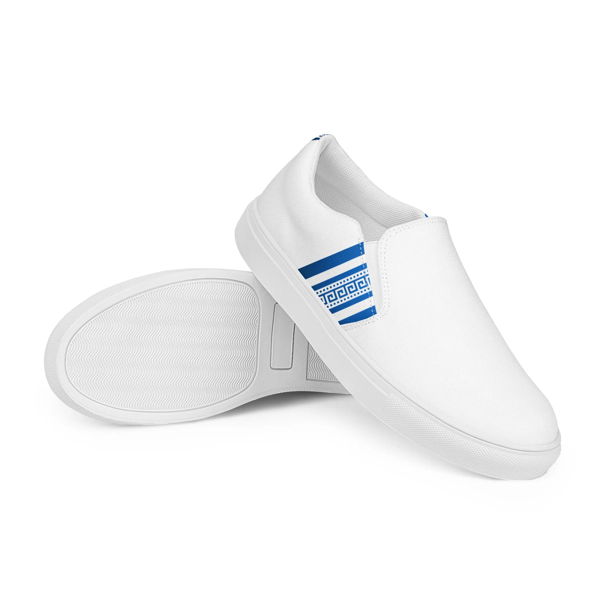 White Blue Greek Key Women’s slip-on canvas shoes