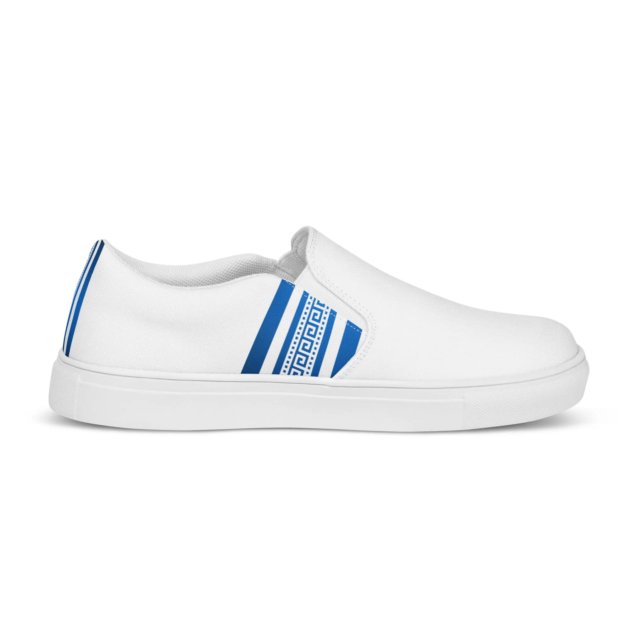 White Blue Greek Key Women’s slip-on canvas shoes