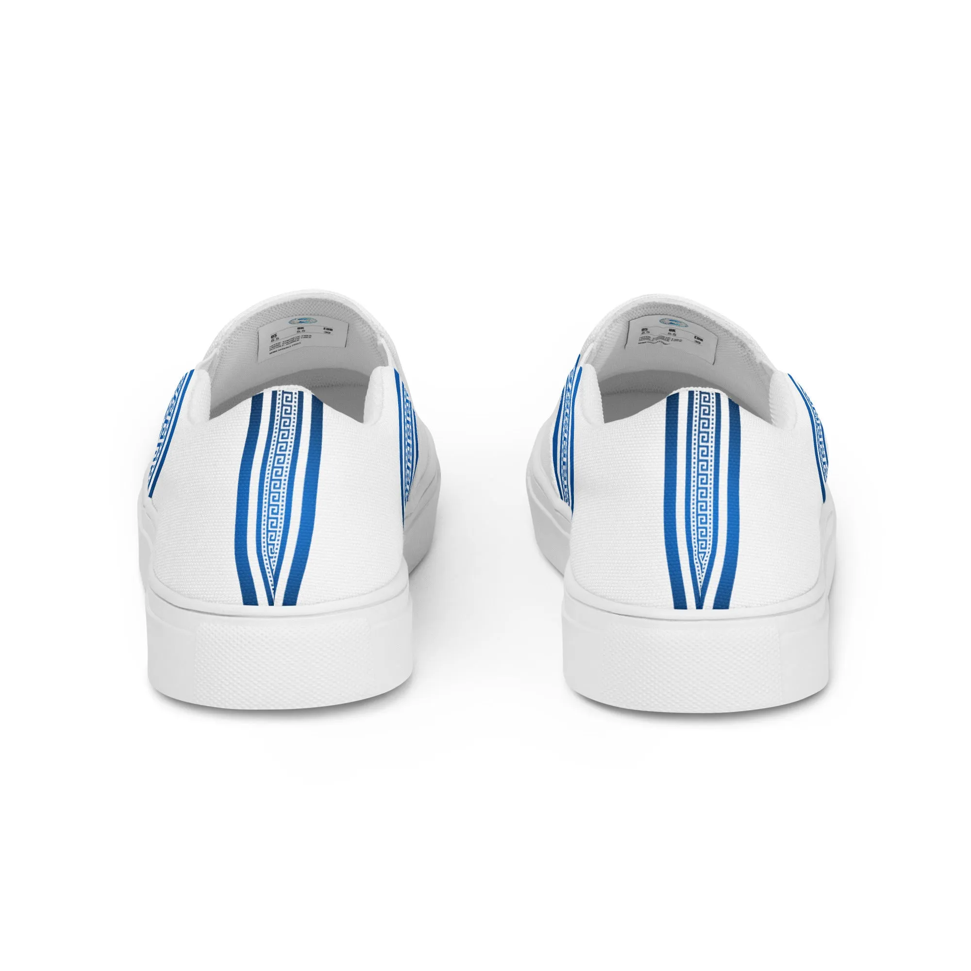 White Blue Greek Key Women’s slip-on canvas shoes