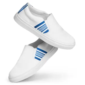 White Blue Greek Key Women’s slip-on canvas shoes