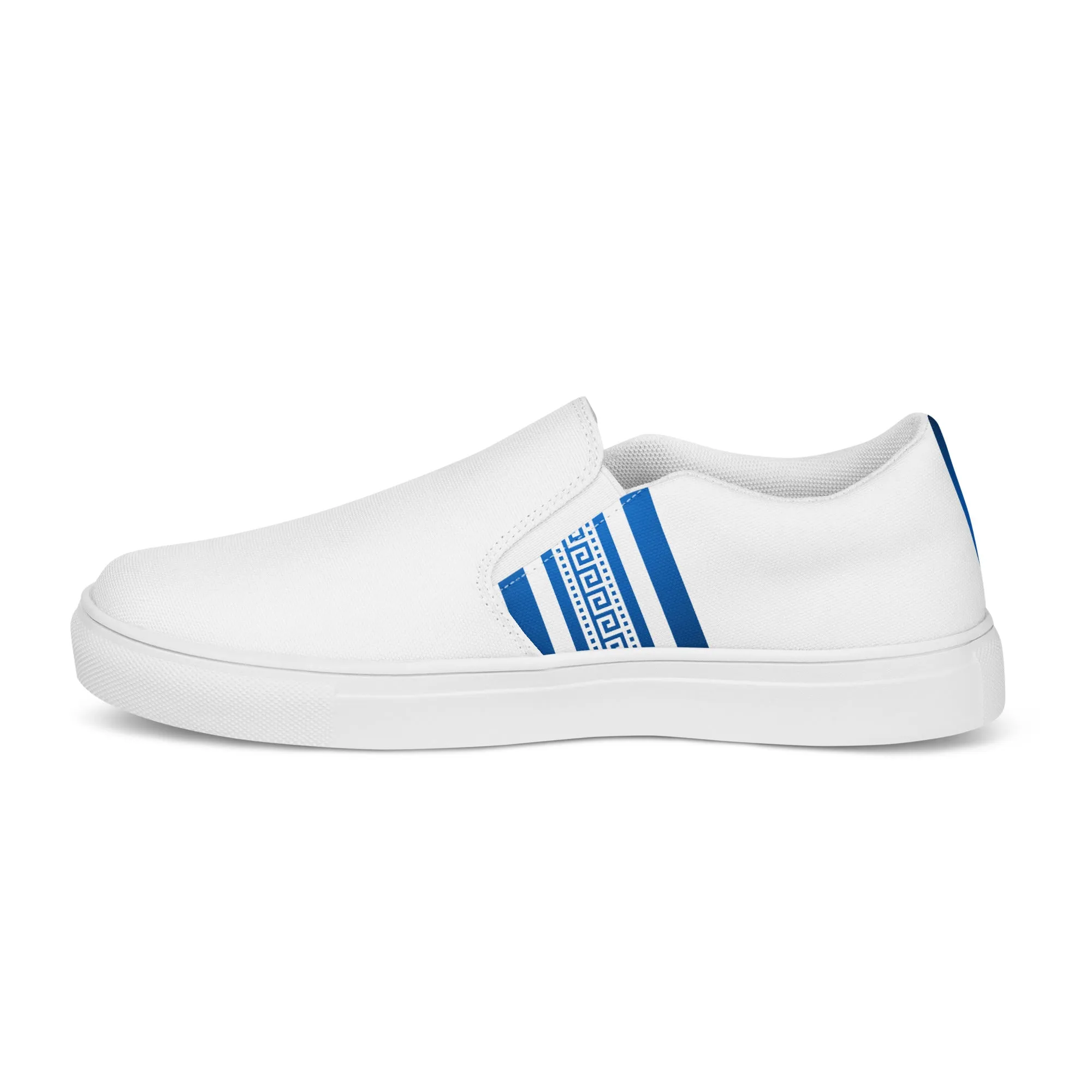 White Blue Greek Key Women’s slip-on canvas shoes