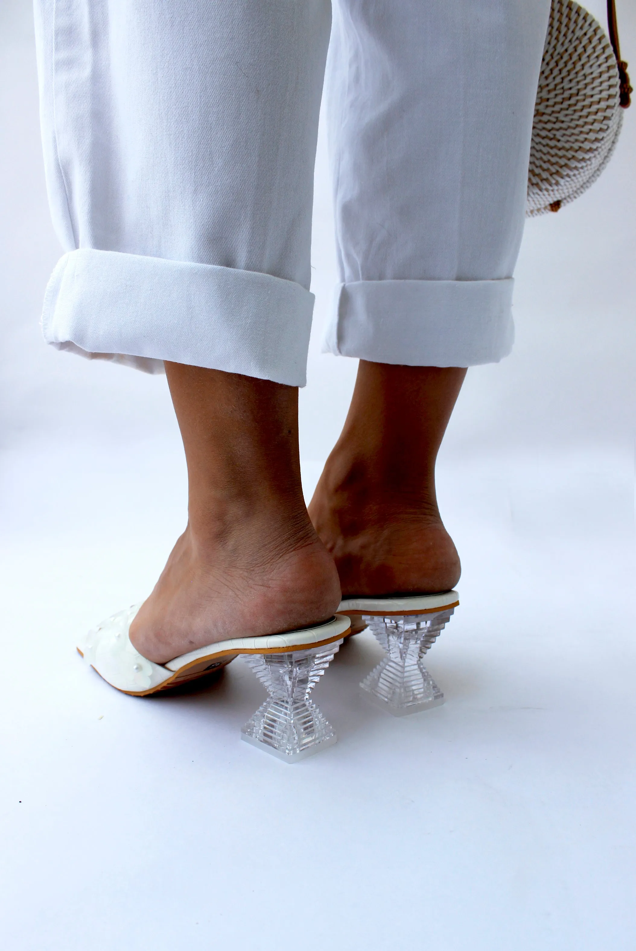 White Camellia Heels