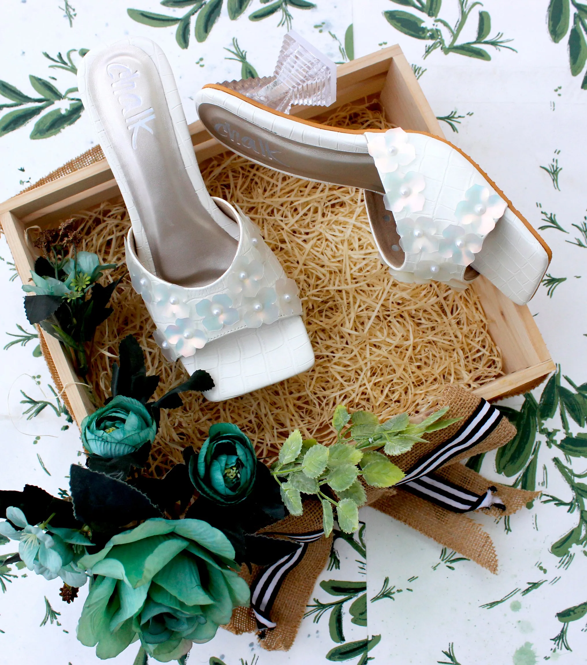 White Camellia Heels