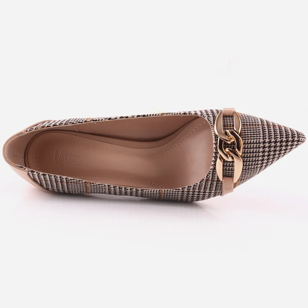 Women "ROMILY" Suede Platform Chain Buckle Patent  Stiletto Court Shoes