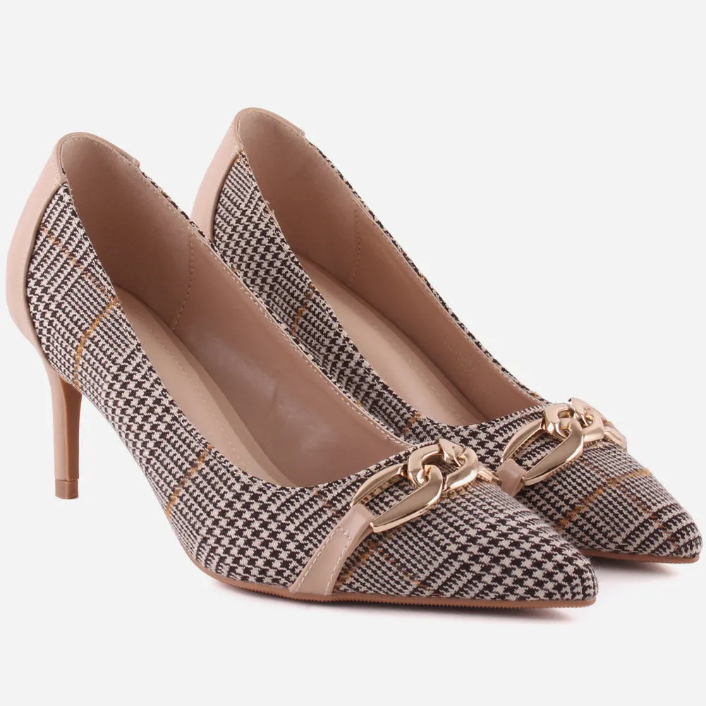 Women "ROMILY" Suede Platform Chain Buckle Patent  Stiletto Court Shoes